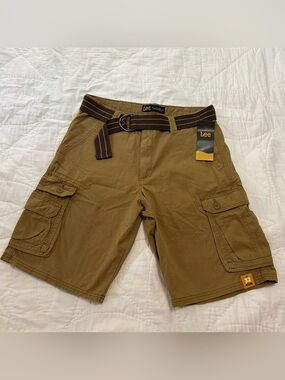 Lee Wyoming Cargo Shorts Belted Relaxed Fit Mens 32 Khaki Utility NWT